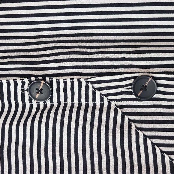 COMO VINTAGE Black White Stripe Lagenlook Roll-Tab Button Down Blouse - Picture 4 of 13